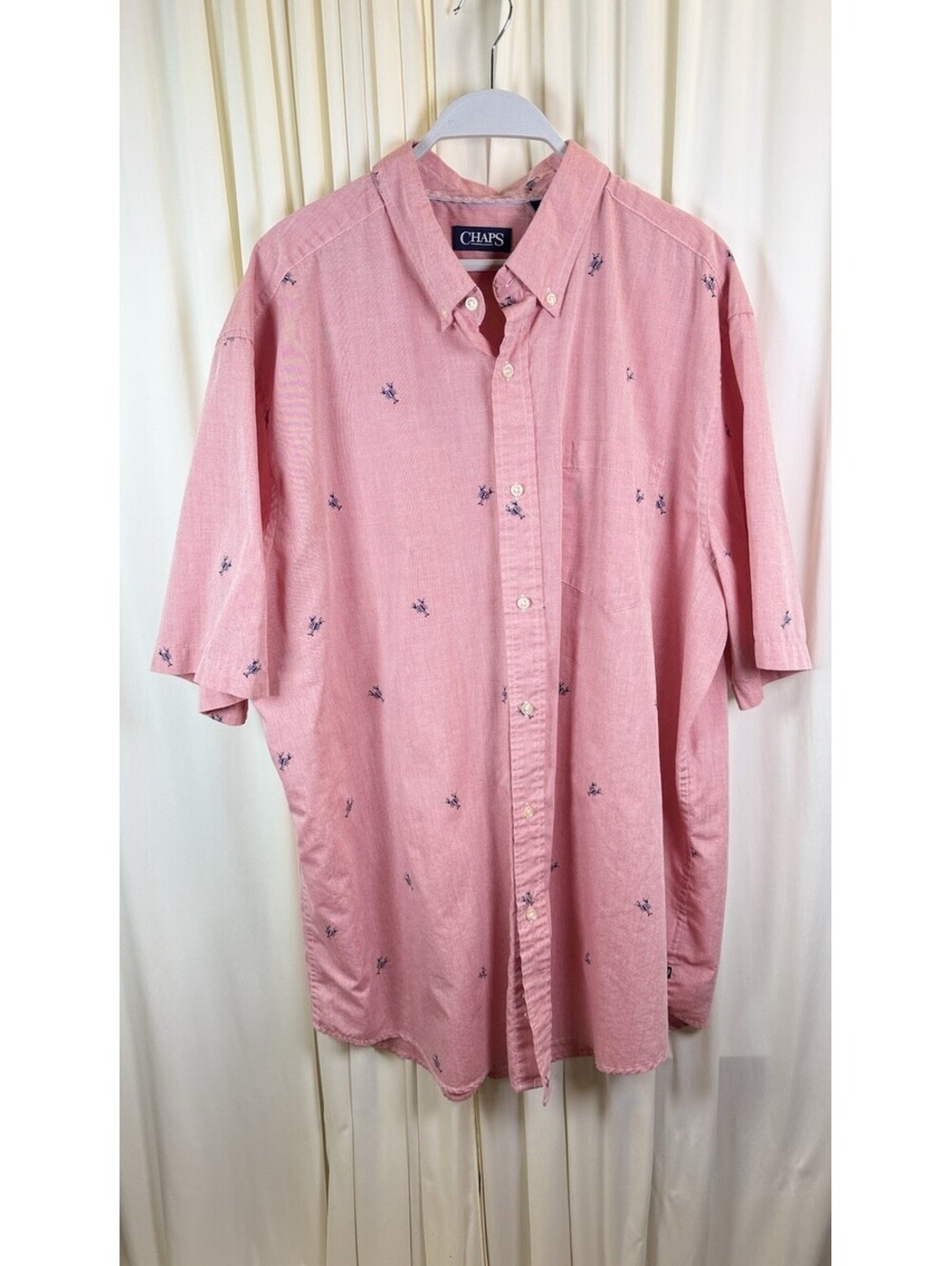 Chaps Ralph Lauren Easy Care Pink Lobster Button Up Short Sleeve Shirt 2XL XXLT